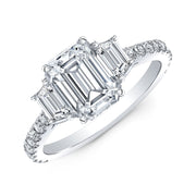 Emerald & Trapezoids 3 Stone Diamond Ring