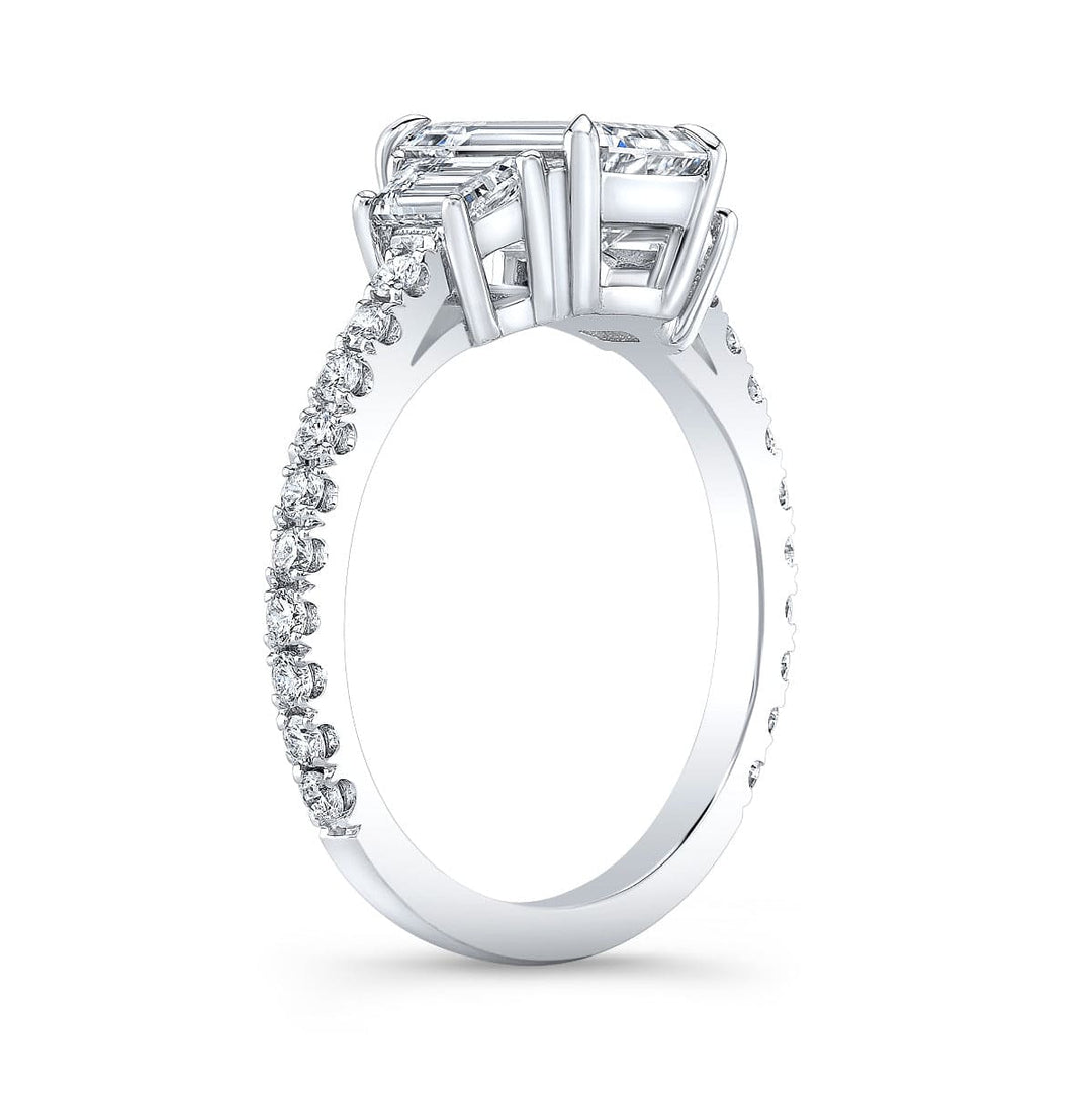 Emerald & Trapezoids 3 Stone Diamond Ring Side Profile