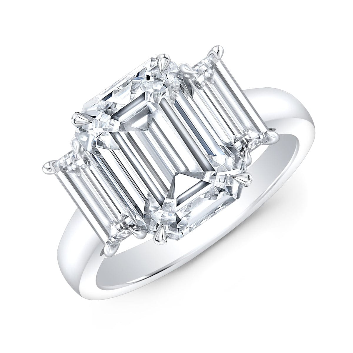 Emerald cut & baguette 3 stone diamond ring