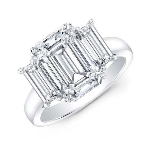 Emerald Cut & Baguette 3 Stone Diamond Ring