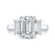 Emerald Cut & Baguette 3 Stone Diamond Ring Front View