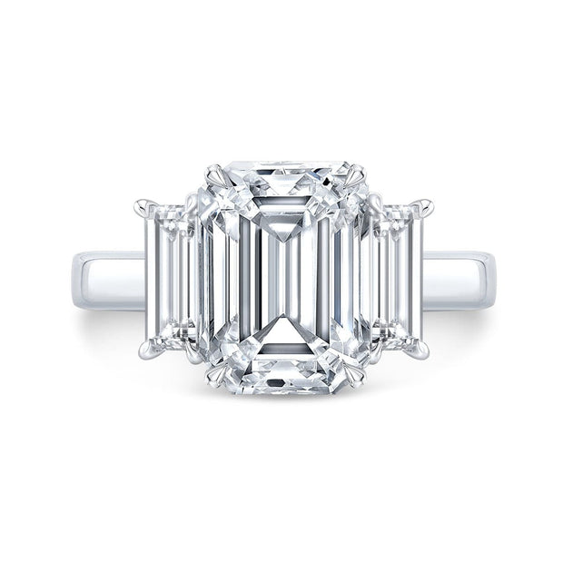 Emerald Cut & Baguette 3 Stone Diamond Ring Front View