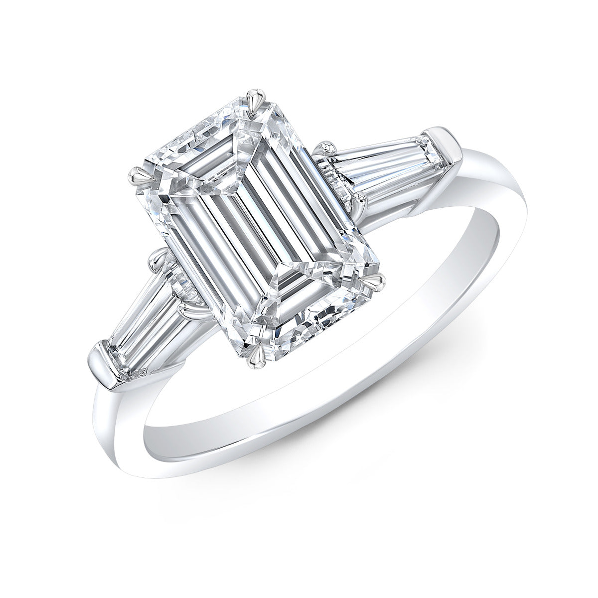 Emerald cut with baguettes ring | 3 stone diamond ring