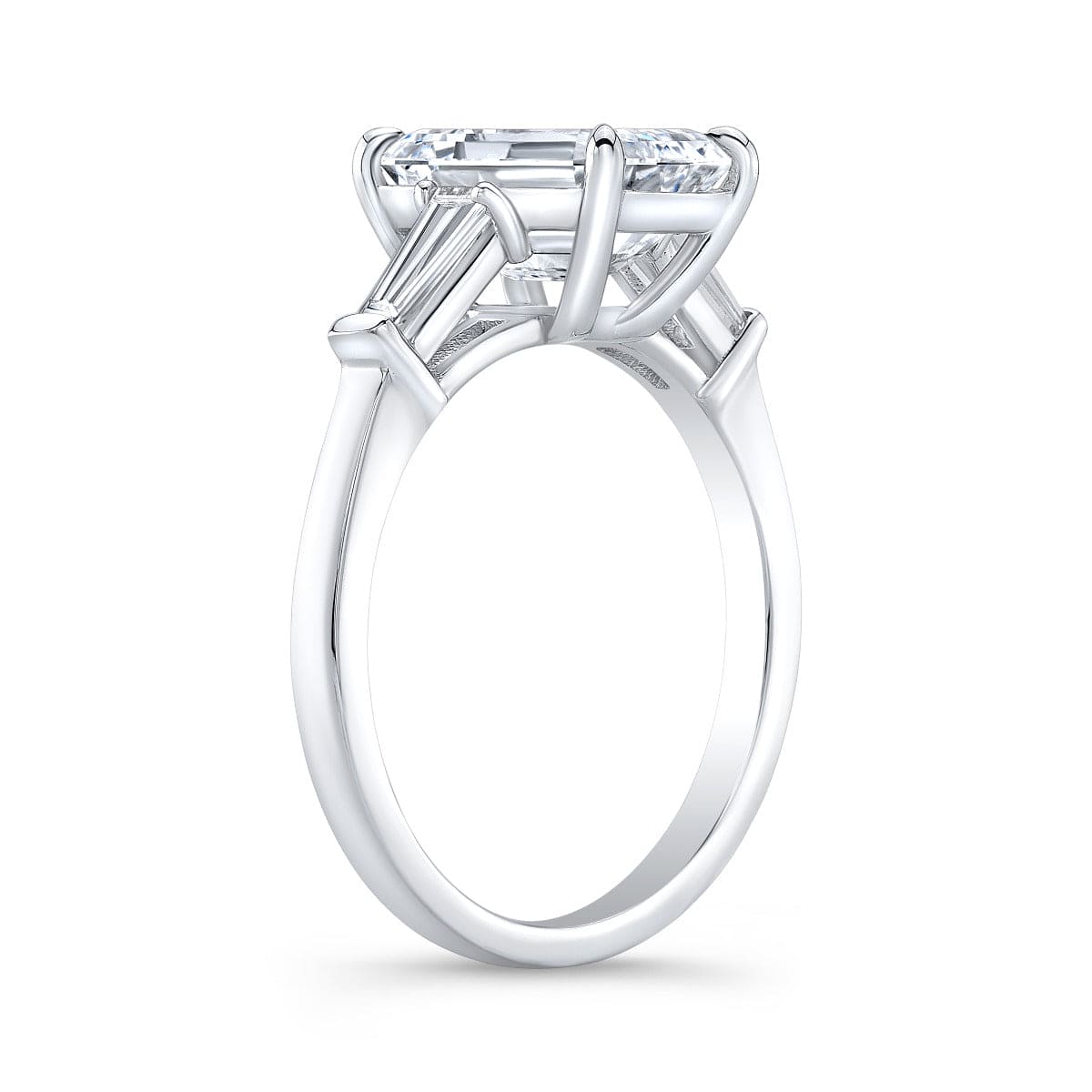 Emerald cut with baguettes ring | 3 stone diamond ring