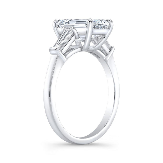 3 Stone Emerald Cut Diamond Ring Profile View