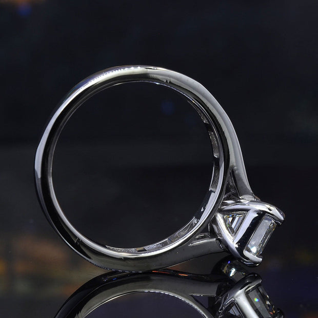 Emerald Cut Diamond Ring Set Baguette Accents Side Profile