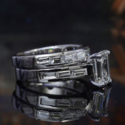Emerald Cut Diamond Ring Set Baguette Accents Side View