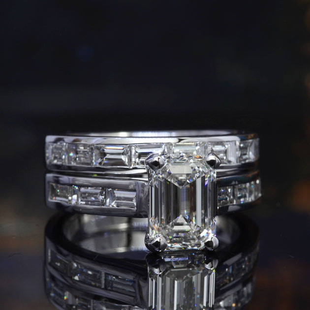 2.70 Ct. Channel Set Baguettes Diamond Ring Set G Color VS1 GIA Certif –