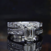 4.20 Ct. Emerald Cut Engagement Ring with Baguettes J Color VS1 GIA Certified