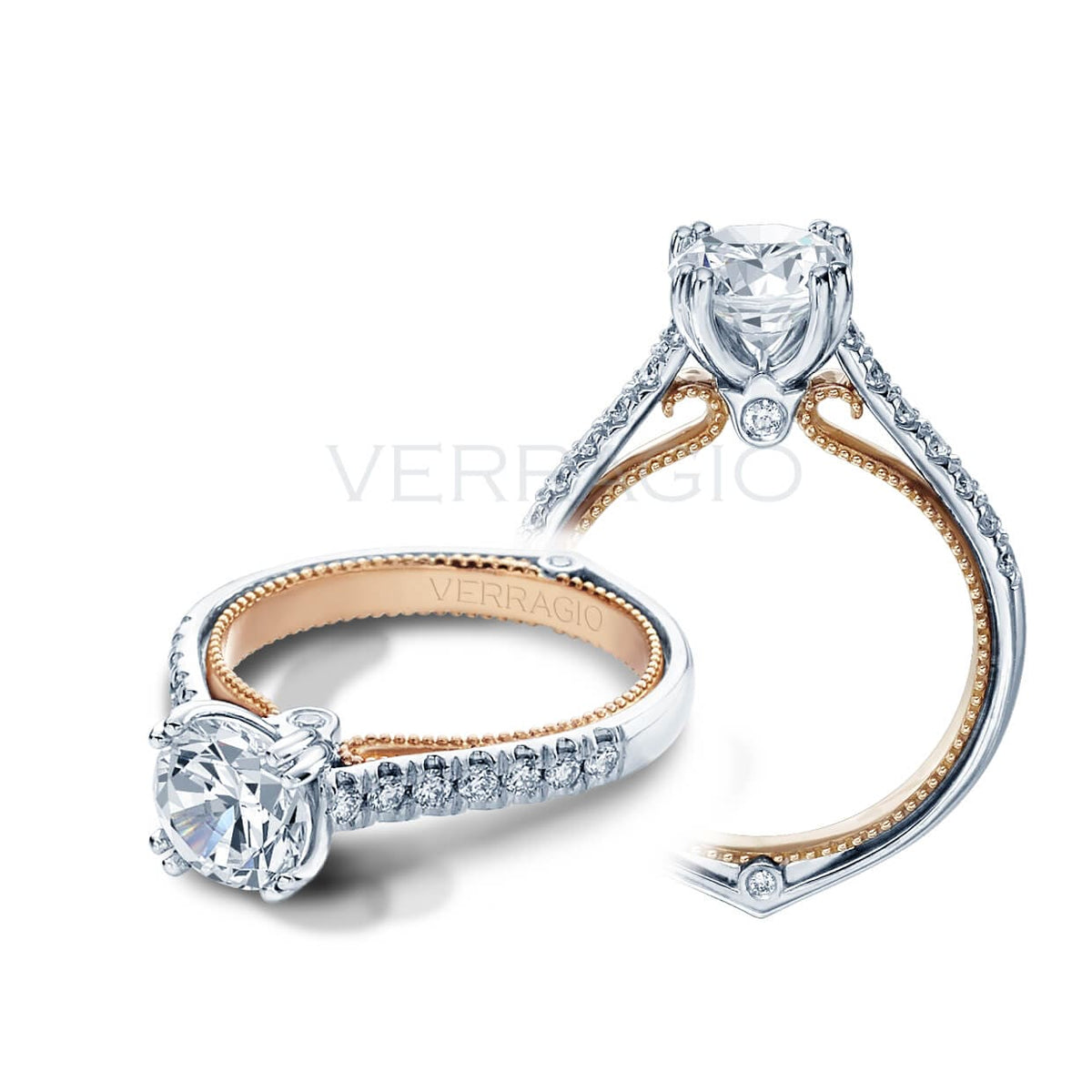 Double prong classic verragio couture round brilliant cut diamond engagement solitaire ring