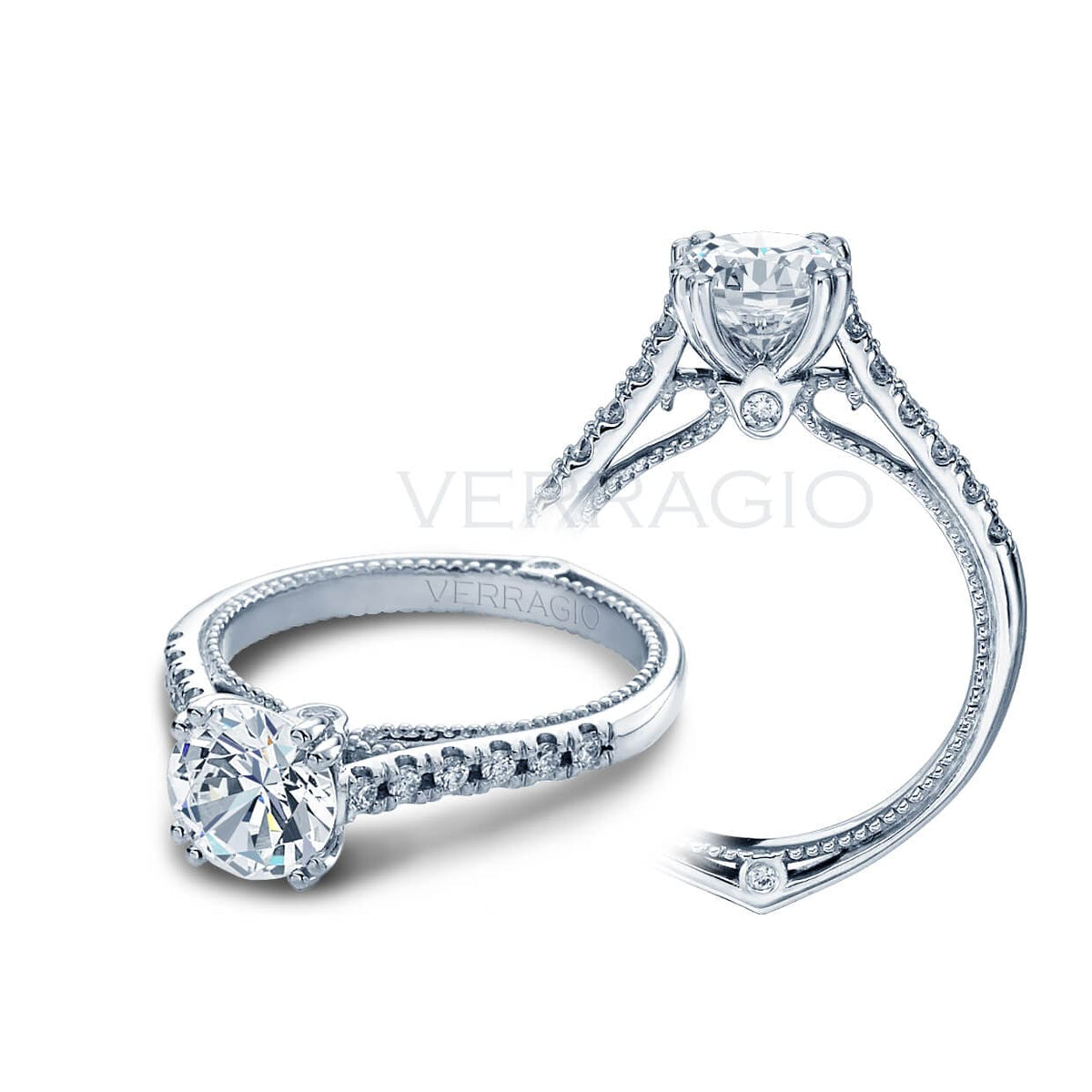 Classic shank verragio couture round brilliant cut diamond engagement ring