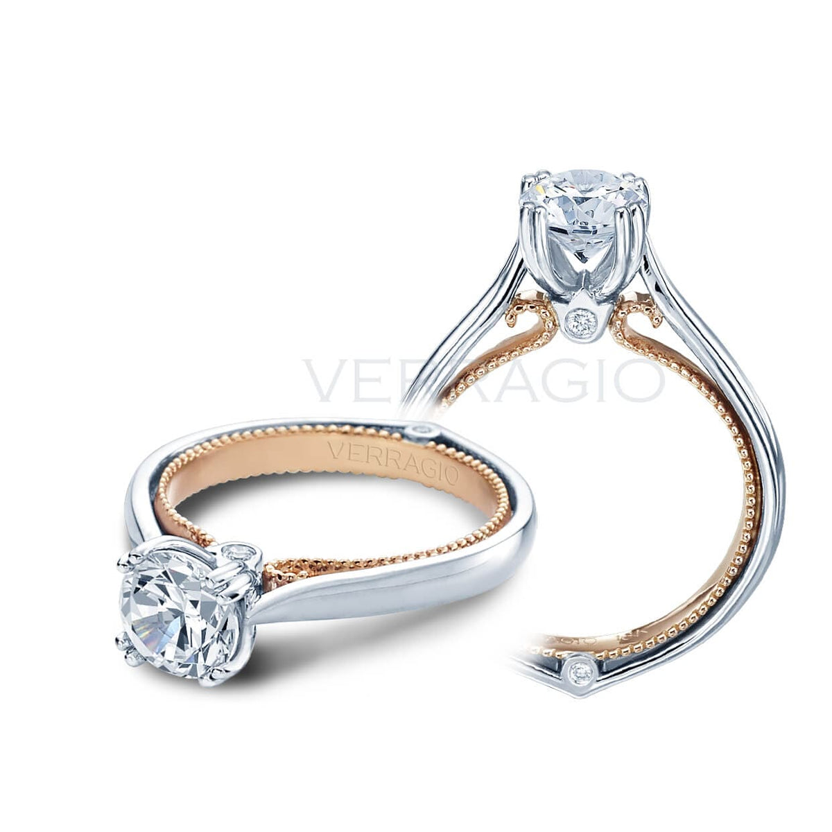 Verragio couture round brilliant cut diamond engagement double pronged solitaire