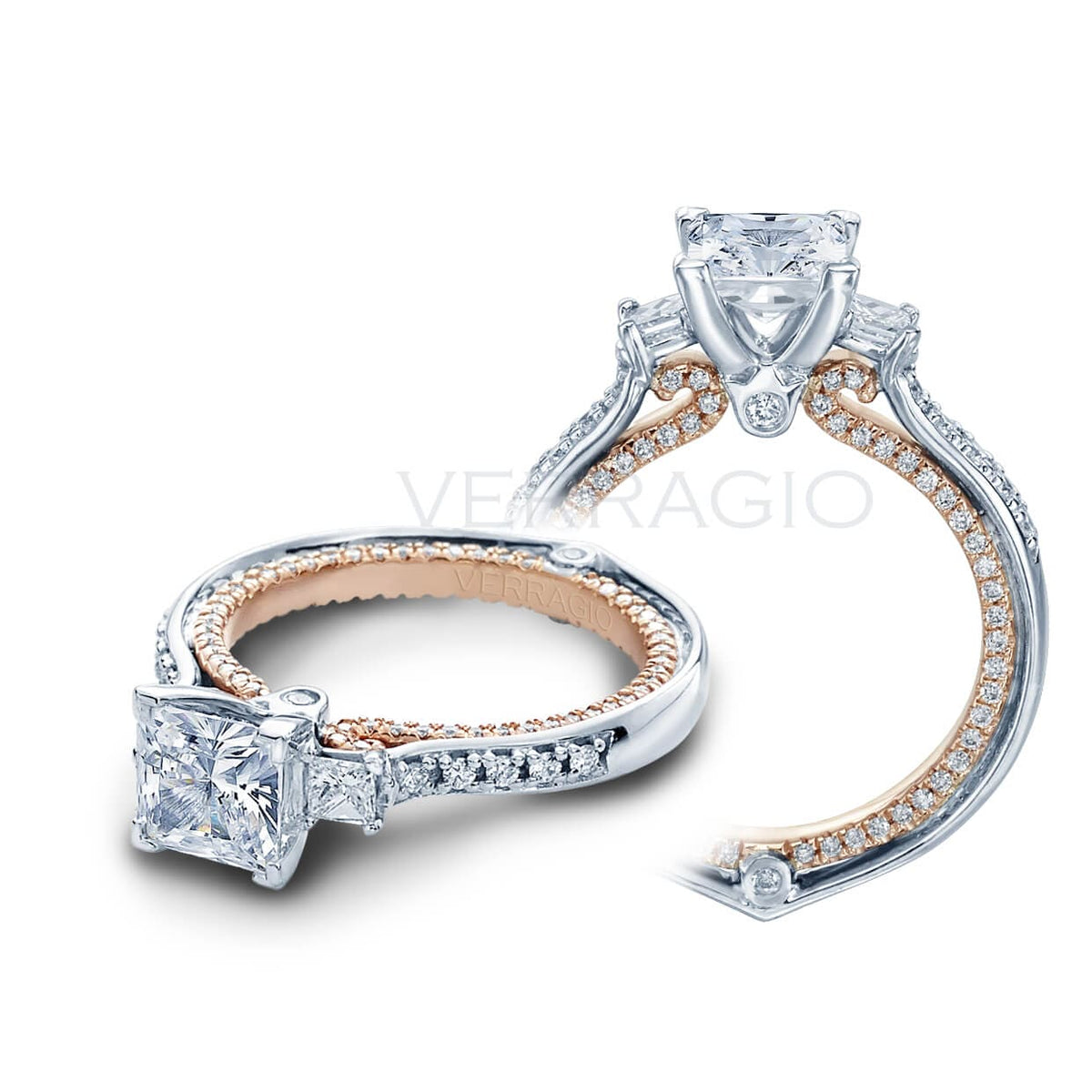 Princess cut three stone verragio couture diamond pave engagement ring