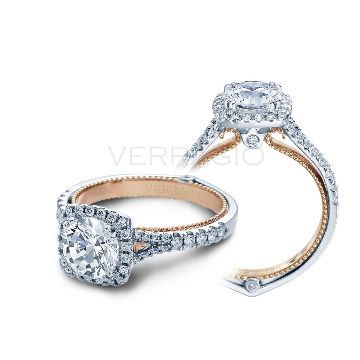 Classic verragio couture round cut diamond halo split shank engagement ring