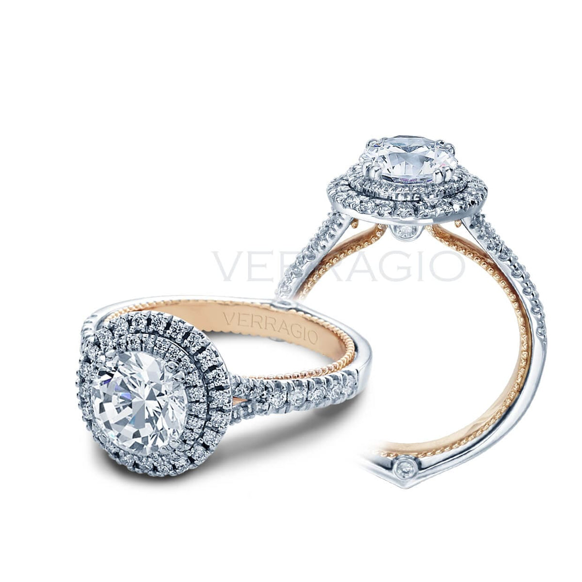 Double halo round brilliant cut verragio couture  diamond engagement ring