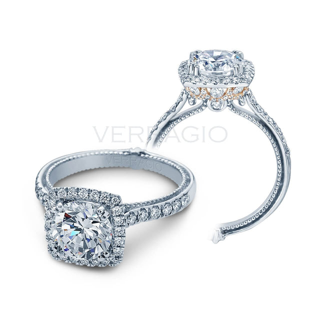 Classic Verragio Couture Round Brilliant Cut Diamond Halo Engagement Ring W/ Milgrain