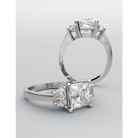3 Stone Princess Cut Engagement Ring with Half Moons