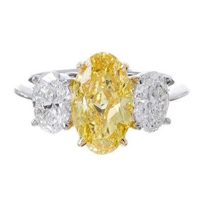  Canary Fancy Yellow 3 Stone Oval Cut Diamond Ring