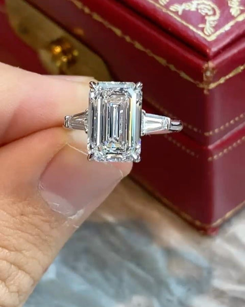 3 Stone Emerald Cut Diamond Ring