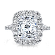 Radiant Cut Halo Split Shank Diamond Ring