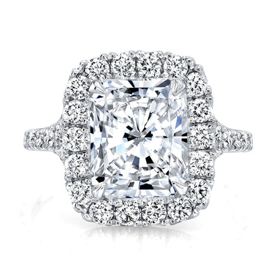 Radiant Cut Halo Split Shank Diamond Ring