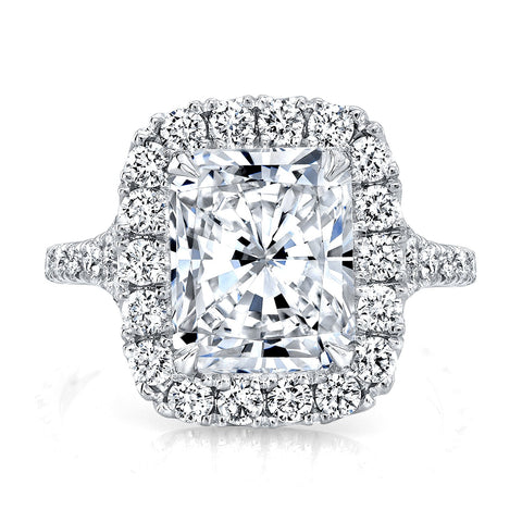 Radiant Cut Halo Split Shank Diamond Ring