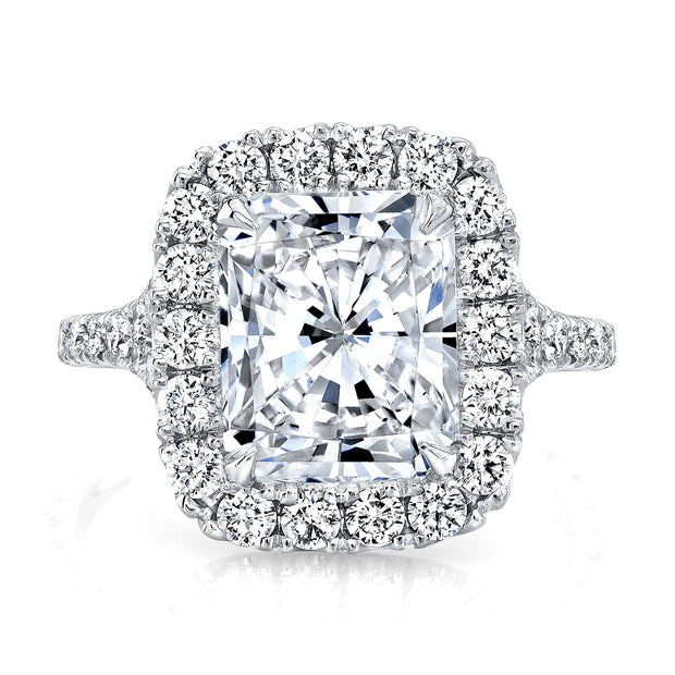 Radiant Cut Halo Split Shank Diamond Ring