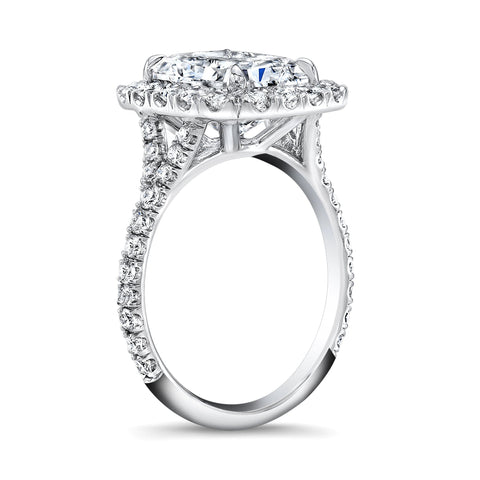 Radiant Cut Halo Split Shank Diamond Ring