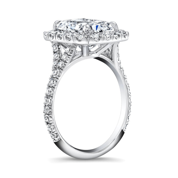 Elongated Radiant Cut Split Shank Diamond Ring Side Profile