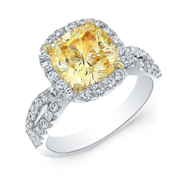 ancy Light Cushion Cut Halo Diamond Ring Twisted Shank