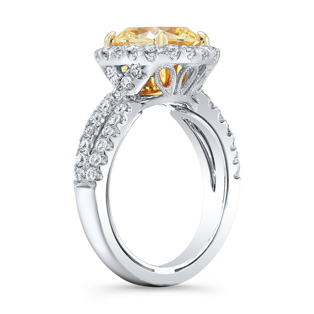 ancy Light Cushion Cut Halo Diamond Ring Side View