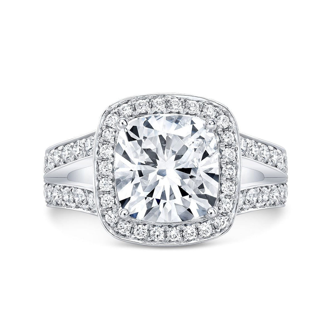 Cushion Double Halo Pave Split Shank Front View