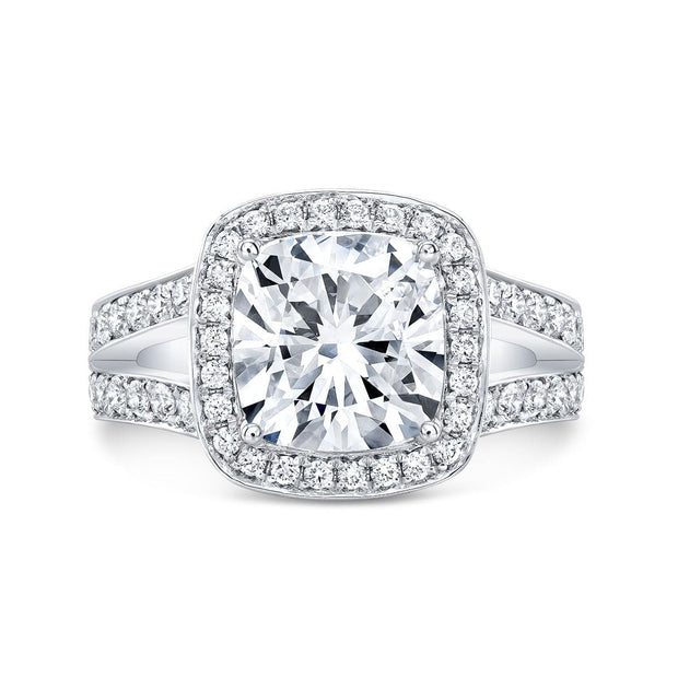 3.05 Ct. Cushion Cut Split Shank Halo Diamond Ring F Color VS1 GIA Certified