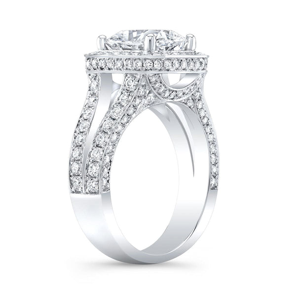 Halo Cushion Engagement Ring Split Shank Side Profile