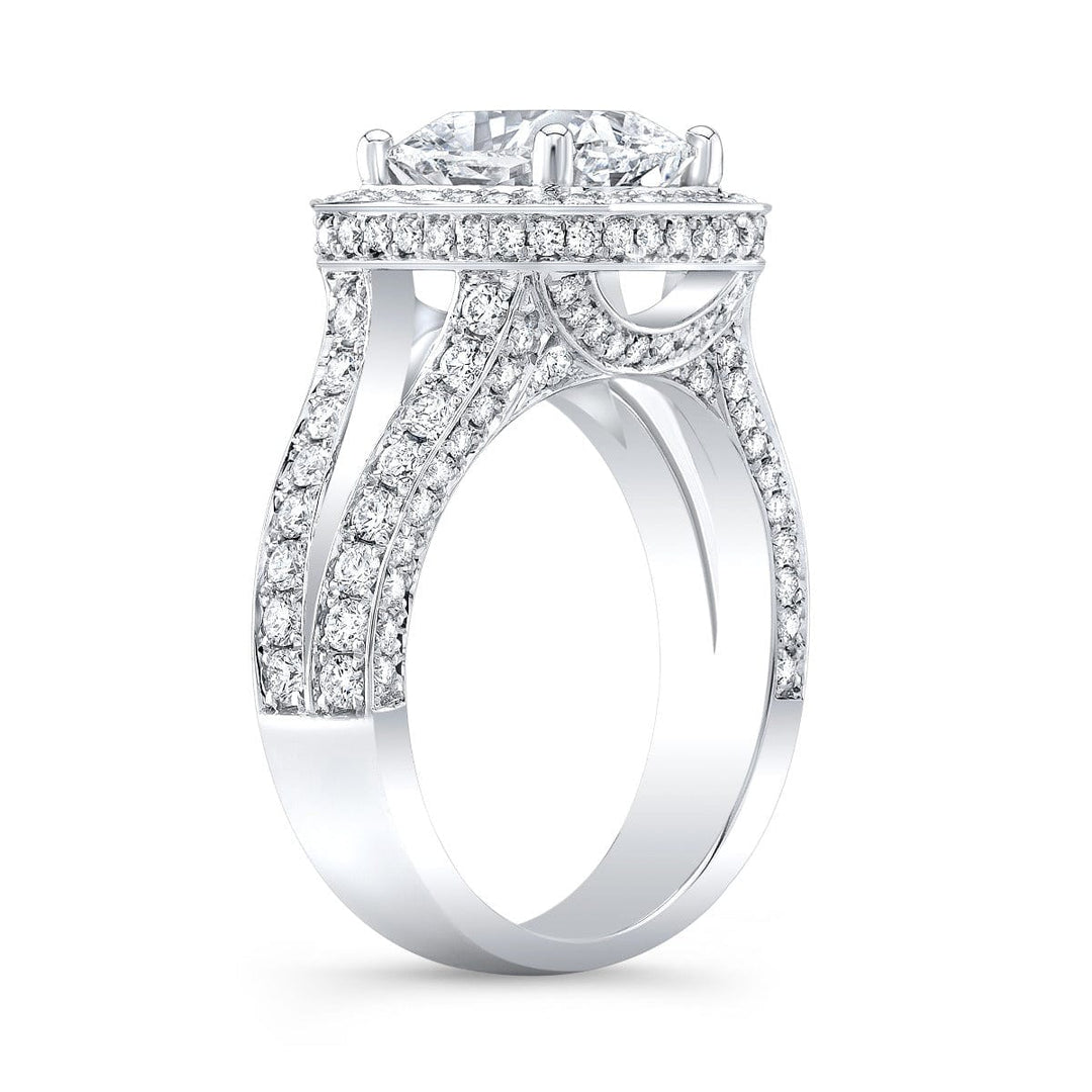 Cushion Double Halo Pave Split Shank Side Profile