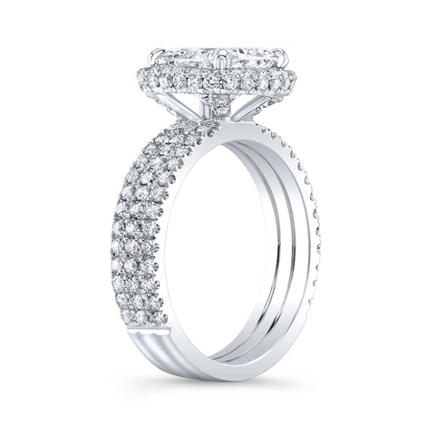 Cushion Cut Pave Halo Engagement Ring Side Profile
