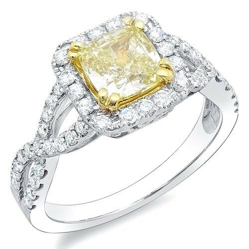 Yellow cushion cut diamond ring