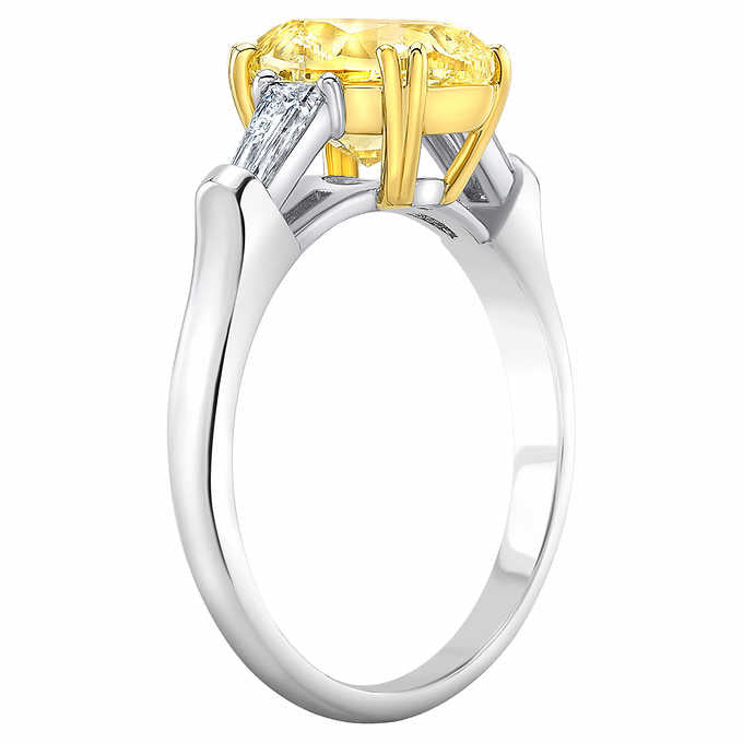 Oval Cut Canary Fancy Light Yellow Diamond Ring w Side Baguettes