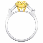 3 Stone Canary Fancy Yellow Cushion Cut Engagement Ring Profile View