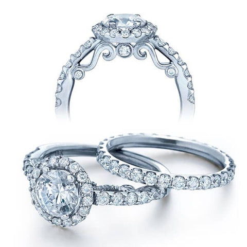 Halo U-Pave Diamond Verragio Insigina Round Cut Diamond Engagement Ring