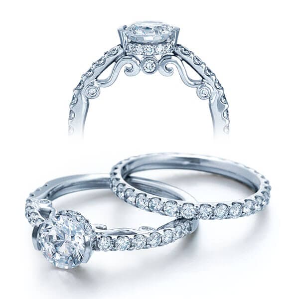 Shared prong round brilliant cut diamond verragio insignia engagement ring
