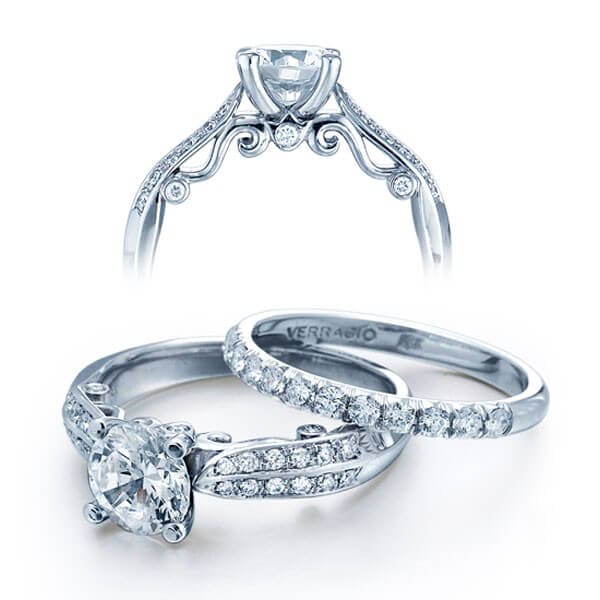 Double row round brilliant cut diamond verragio insignia engagement ring