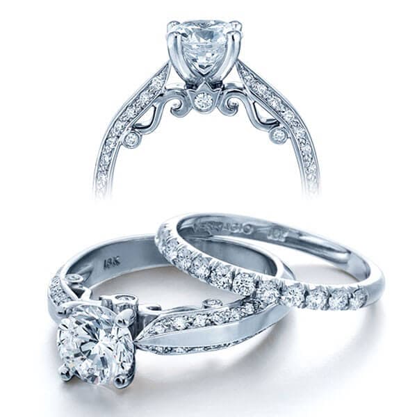 Pave round brilliant cut diamond verragio insignia engagement ring