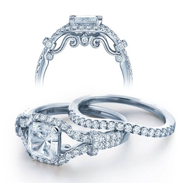 Halo U- Pave Verragio Insignia Princess Cut Diamond Engagement Ring