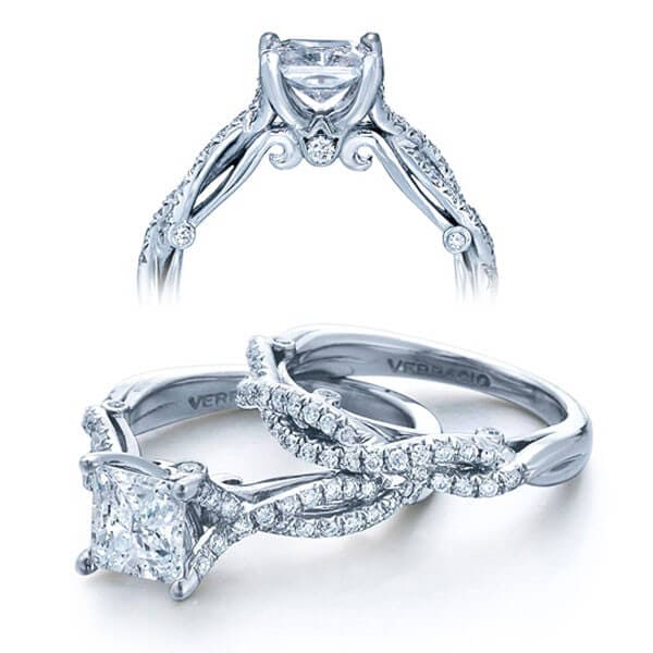 Princess cut diamond verragio insignia engagement cross over ring
