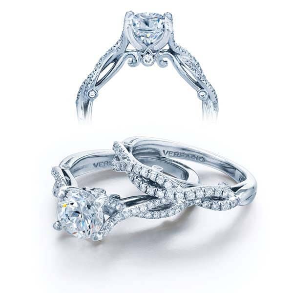 Cross over round brilliant cut diamond verragio insignia engagement ring