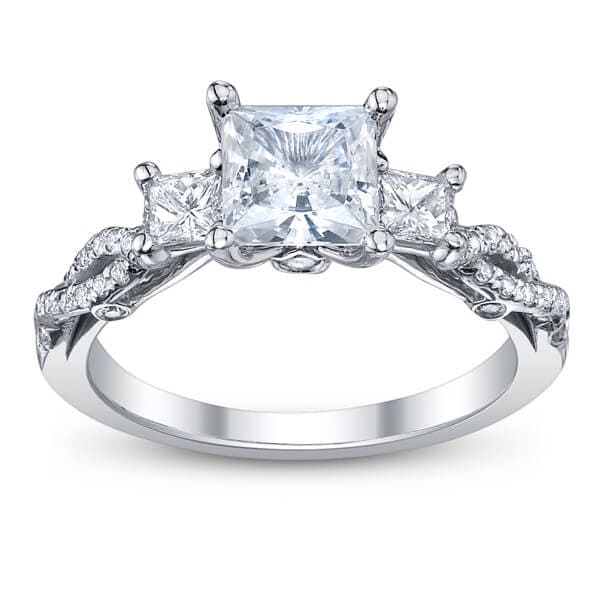 Cross over three stone verragio insignia princess cut diamond engagement ring