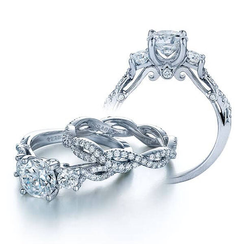 Three Stone Criss Cross Style Verragio Insignia Round Cut Diamond Engagement Ring