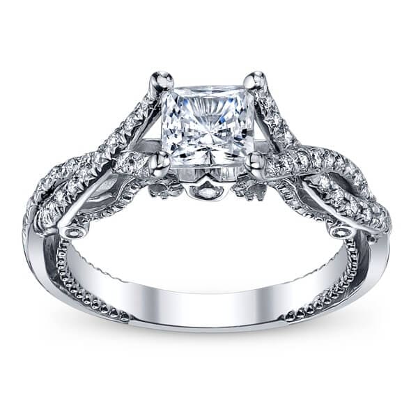 Designer princess brilliant cut diamond cross over verragio insignia engagement ring