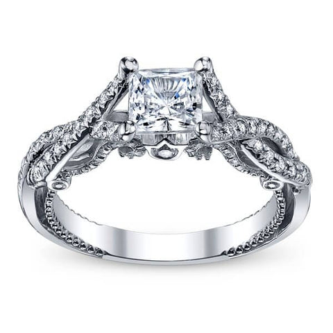 Designer Princess Brilliant Cut Diamond Cross Over Verragio Insignia Engagement Ring